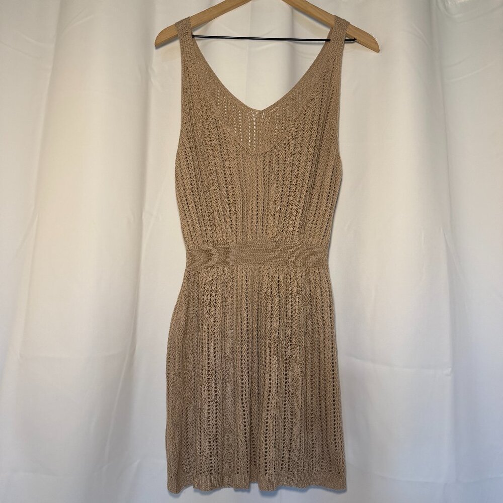 Shein Crochet Knit Swimsuit CoverUp Womens XL Tan Elastic Waist Soft New No Tags